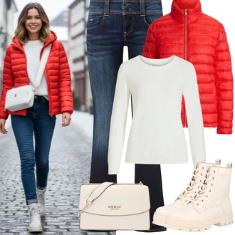 Kulatý výstřih Outfit s Bílá/Krémová Basic Svetr/Svetr Carmen/Kašmírový Svetr/Svetr z Jemné Pleteniny/Kašmírový Svetr/Svetr s Kulatým Výstřihem/Jednoduchý Svetr/Termo Svetr/Vlněný Svetr Vila "zimní outfit"