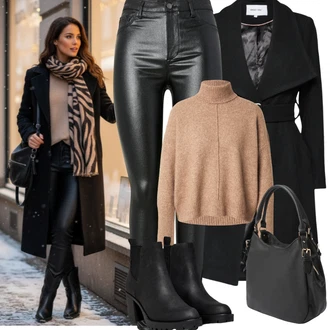 Outfit s Černá Kotníková Bota s Podšívkou/Chelsea Boty/Kožená kotníková bota/Gumová Kotníková Bota/Kožená bunda Only "Zimní Outfity"