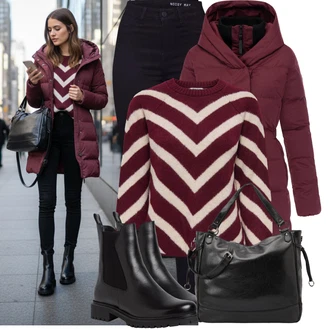 Outfit s Černá/Tmavě modrá Motorkářské Džíny/High Waist Džínové Kalhoty/Push up Džín/Kožená bunda/Kožené Boty/Termální Džíny/Zimní bunda Noisy may "Zimní outfit pro volný čas"