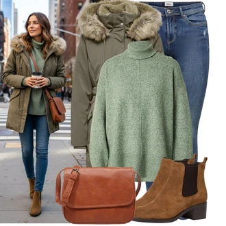 Outfit s Modrá/Tmavě modrá/Světle modrá Kožená bunda/Navlékací džíny/Kožené bundy/Džíny s Nízkým Sedem/Džín s Nízkým Pasem/Džíny s Dírou/Džíny s Rozparkem/Push up Džín/Kožené Boty/Kotníková Bota Only "Zimní outfit pro volný čas"