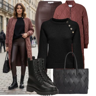 Outfit s Červená/Vínová/Hnědá/Tmavě červená Nezařazené About You "Zimní outfit pro volný čas"