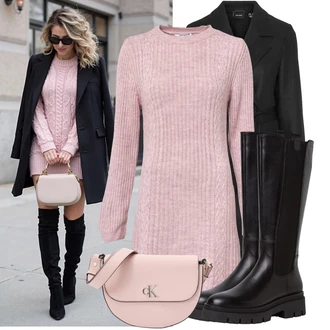 Klasické Koncert Outfit s Černá VERO MODA, Růžová Pásková taška/Klasická Taška Přes Rameno/Taška Přes Rameno/Dopisová peněženka/Malá Taška/Sportovní Taška Přes Rameno Calvin Klein "Zimní outfit pro volný čas"Look: Klasické, Příliš oblečený, Old Money, Cool, Kancelář, Elegantní, Nadrozměrné, Bar, Zvláštní příležitosti, Koncert, Nový Rok, Firemní večírek, Den matek, Rad, Estetika, Mom, Malle