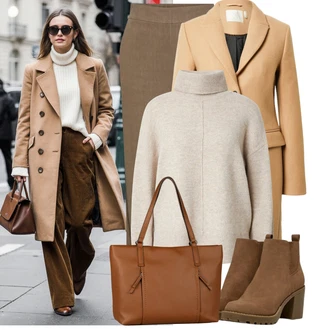 Klasické Koncert Outfit s Béžová/Hnědá/Oranžová guido maria kretschmer women "Zimní outfit pro volný čas"Look: Klasické, Kancelář, Business, Bar, Den matek, Zvláštní příležitosti, Škola, Valentýn, Koncert, Matriční Úřad