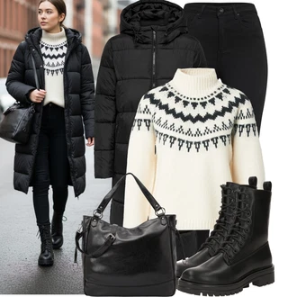 Outfit s Černá Legíny s Vysokým Pasem/Jeggings/Legíny s Rozparkem/Tregíny/Džínové Legíny/Skinny Kalhoty VERO MODA "Zimní outfit pro volný čas"