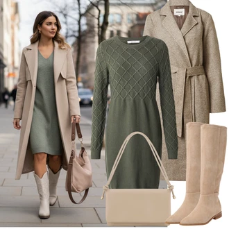 Outfit s Šedá/Hnědá/Khaki/Béžová Dlouhý Kabát/Kašmírový Kabát/Tweedový Kabát/Kabát Bouclé/Midi Kabát/Vlněný Kabát/Lodenový Kabát/Vlněný Kabát Only "Zimní outfity"
