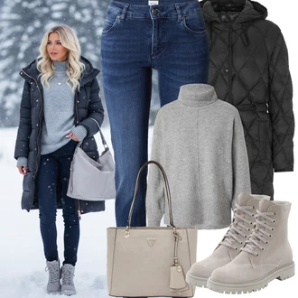 Horolezectví Outfit s Černá Prošívaná Bunda/Zimní Parka/Puchová Bund/Letní peřová bunda/Udržitelná bunda/Parka Přechodová Bund/Nafukovací Bund/Dlouhé bundy/Zimní Bund daniel hills "Zimní outfity"Look: Na Procházku, Horolezectví, Jízda na koni, Trekking