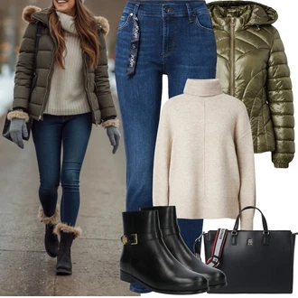 S řetízkem Outfit s Černá/Fialová Kozačka Kožená bunda/Plochá Kotníková Bota/Kožená kotníková bota/Kotníková Bota s Podšívkou Polo Ralph Lauren "Zimní outfity"