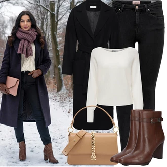 Outfit s Béžová/Bílá/Hnědá Bagetová taška/Dopisová peněženka/Malá Taška/Brašna/Sportovní Taška Přes Rameno Tommy Hilfiger "Zimní outfity"