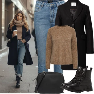 90tá léta Outfit s Modrá/Světle modrá Džínové Legíny/Boyfriend Kalhoty/Skinny Kalhoty/Jeggings/Úzká Kalhoty/Kalhoty se Štěrbinou/Kalhoty s dírou VERO MODA "Zimní outfity"Look: Styl, 50. Let, 90tá léta, Klasické, Cool, Disko, Old Money, Vintage