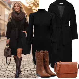 Výstřih kolem krku Outfit s Černá Svetrové Šaty/Zimní Pletené Šaty/Šaty S Rolákem/Pletené Šaty Only "Zimní outfity"