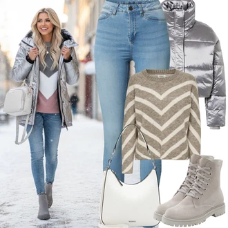 90tá léta Outfit s Světle modrá/Modrá Džínové Legíny/Jeggings Noisy may "Zimní outfity"Look: 90tá léta, Cool, Disko, Moderní, Old Money, Bezešvé, Skromné