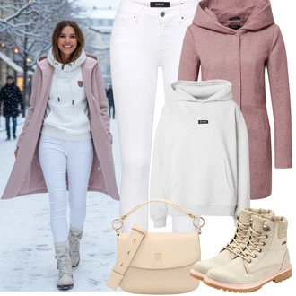 Outfity s kotníkovými botami s Růžová/Fialová/Hnědá/Červená Kabát s Kapucí/Pletený Kabát/Vlněný Fleecový Kabát/Vlněný kabát/Fleecový Kabát/Pletený Fleecový Kabát/Lodenový kabát Only "Zimní outfity"