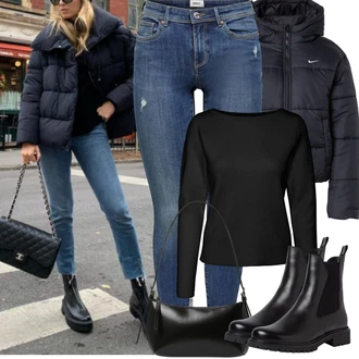 Outfit s Černá Chelsea Boty/Kožená bunda Tamaris "Zimní outfity"