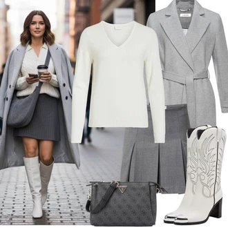 Outfity s botami s Krémová/Béžová/Bílá/Světle zelená/Khaki Basic Svetr/Svetr Carmen/Kašmírový Svetr/Kašmírový Svetr/Jednoduchý Svetr/Termo Svetr/Svetr s V-výstřihem/Svetr z Jemné Pleteniny Vila, Bílá/Krémová/Béžová/Stříbrný Kovbojská Bota/Kovbojská kotníková bota/Špičatá Kozačka/Westernová Kotníková Bota Katy Perry "Zimní outfity"