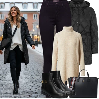 S řetízkem Outfit s Černá/Fialová Kozačka Kožená bunda/Plochá Kotníková Bota/Kožená kotníková bota/Kotníková Bota s Podšívkou Polo Ralph Lauren "Zimní outfity"