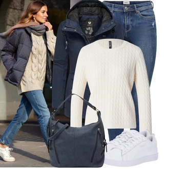 Horolezectví Outfit s Tmavě modrá Funkční Bunda/Parka Přechodová Bund/Trekingová bunda/Plachtařská bunda/Outdoorové Bundy Ragwear "Zimní outfity"Look: Trekking, Turistika, Horolezectví