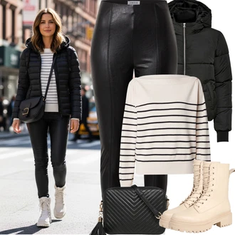 Horolezectví Outfit s Černá Nafukovací Bund/Letní peřová bunda/Zimní Bund/Bunda z umělých vláken/Prošívaná Bunda/Puchová Bund/Podzimní bunda/Udržitelná bunda JdY "Zimní outfity"Look: Jízda na koni, Volný čas, Horolezectví