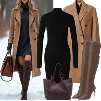 Old Money Outfit s Hnědá/Béžová/Šedá/Tmavě hnědá/Khaki Kozačka nad Kolena/Kozačka Na Podpatku/Kožená Kozačka nad Koleno/Špičatá Kozačka/Dlouhá Kozačka/Kozačka po Kolena Aldo "Zimní outfity"Look: Burleska, Elegantní, Cool, Slavnostní, Old Money, Příliš oblečený, Bezešvé