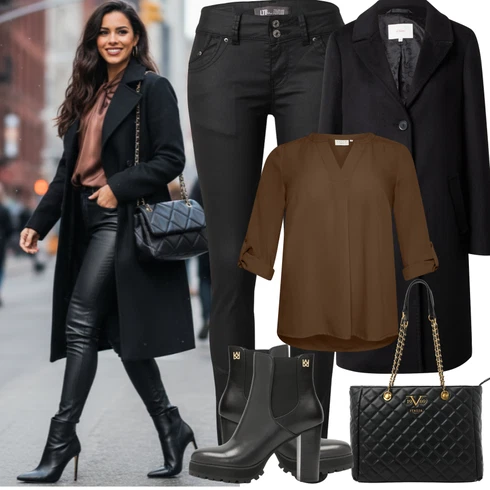Kombinace Léto Tmavě hnědá/Khaki/Hnědá/Šedá/Béžová Klasická tunika/Dlouhá Halenka/Elegantní Tunika/Tunikové Tričko/Halenka S 3/4 Rukávem/Jednobarevná Halenka kaffe curve