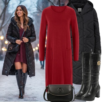 Outfity na zimu s Červená/Tmavě červená/Růžová Zimní Pletené Šaty/Svetrové Šaty/Zimní šaty s dlouhým rukávem/Šaty S Rolákem/Pouzdrové Šaty S Dlouhým Rukávem/Dlouhé pletené šaty Heine "Zimní outfity"