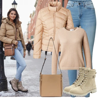 90tá léta Outfit s Světle modrá/Modrá Džínové Legíny/Jeggings Noisy may "Zimní outfity"Look: 90tá léta, Cool, Disko, Moderní, Old Money, Bezešvé, Skromné