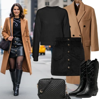 Outfity pro baculky Šik s Černá/Hnědá/Bílá Ledvinka/Klasická Taška Přes Rameno/Malá Taška/Taška na telefon/Brašna/Sportovní Taška Přes Rameno About You "Zimní outfity"Look: Rad, 20 léta, Šik, Elegantní, Cool, Disko, Old Money