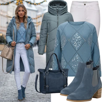 Outfit s Zelená/Tyrkysový Sveter Svetry s netopýřím rukávem/Vodopádový Svetr JdY "Módní Zimní Outfit" Outfit s Zelená/Tyrkysový Sveter Svetry s netopýřím rukávem/Vodopádový Svetr JdY "Módní Zimní Outfit"