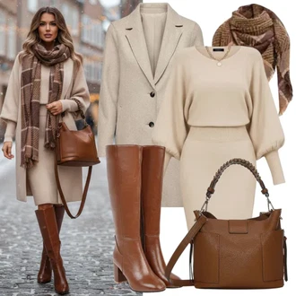 Karneval Outfit s Žlutá/Hnědá/Oranžová Šátek/Šál CODELLO "Módní Zimní Outfit"Look: Den na pláži, Karneval, Chatky, Festival, Škola, Nový Rok