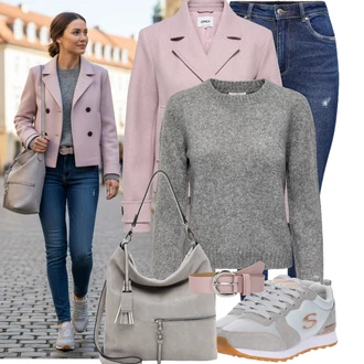 Jednobarevný Outfit s Modrá/Tmavě modrá Navlékací džíny/Kožené bundy/High Waist Džínové Kalhoty/Dámské Džíny s Délkou 7/8/Zimní bunda/Push up Džín/Kožené Boty/Džíny s Dírou/Džíny s Rozparkem/Kožená bunda/Kotníková Bota Only "Nápadný look na zimu"