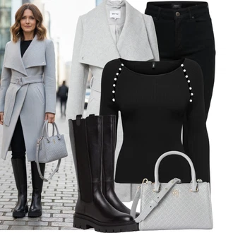 Bar Outfit s Černá/Bílá Kožená bunda/Kožené Boty/Zimní bunda/Slim Fit Džíny/Džíny s Nízkým Sedem/Push up Džín/Motorkářské Džíny/Termální Džíny Only, Šedá Nezařazené About You, Černá Ovčí Kožešinová Bota/Bota na Platformě/Jezdecká Bota/Dlouhá Kozačka/Klasická kozačka/Kozačka po Kolena/Bota se širokým nohavici/Kozačka se zipem Tamaris "Nápadný look na zimu"Look: Bar, Koncert, 18. narozeniny, Škola, Valentýn, Den matek, Zvláštní příležitosti, Nový Rok, Biřmování, Elektro, Galavečer