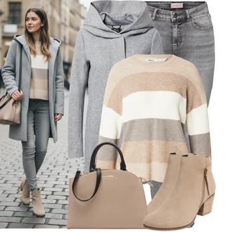 Old Money Outfit s Hnědá/Béžová/Khaki Kozačka Kožená kotníková bota/Plochá Kotníková Bota/Letní kotníková Kozačka/Kozačka se zipem/Kotníková Bota s Podšívkou About You "Nápadný look na zimu"Look: Cool, Krásný, Old Money, Chytrý příležitostný, Western