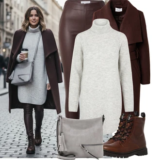 Outfity na zimu Elegantní Dlouhé s Šedá/Béžová/Hnědá/Světle šedá Brašna/Klasická Taška Přes Rameno/Sportovní Taška Přes Rameno/Taška Přes Rameno Tamaris "Nápadný look na zimu"Look: Rad, 20 léta, Boho, Klasické, Elegantní, Cool, Kancelář, Old Money