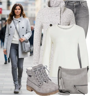 Outfity na zimu Elegantní Dlouhé s Šedá/Béžová/Hnědá/Světle šedá Brašna/Klasická Taška Přes Rameno/Sportovní Taška Přes Rameno/Taška Přes Rameno Tamaris "Nápadný look na zimu"Look: Rad, 20 léta, Boho, Klasické, Elegantní, Cool, Kancelář, Old Money