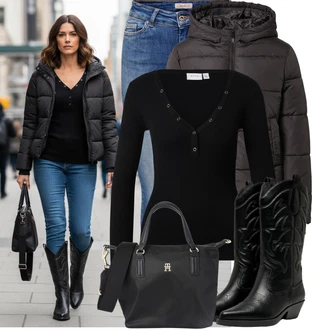 Outfity na zimu Elegantní Dlouhé s Černá/Fialová/Růžová Obchodní Taška/Shopper taška/Taška/Brašna/Kancelářská Taška Tommy Hilfiger "Nápadný look na zimu"Look: Rad, Šik, Cool, Elegantní, Kancelář, Premium, Preppy, Princezny