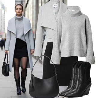 Outfity na zimu Moderní s Šedá About You "Nápadný look na zimu"Look: Klasické, Moderní, Univerzitní, Business, Kancelář, Příliš oblečený, Cool