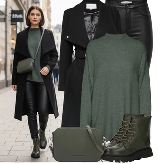 Outfit s Černá Kalhoty z Umělé Kůže/Legíny Kožený Vzhled/Kožený Legíny/Vinylový Legín/Kožená Kalhoty/Skinny Kalhoty JdY "Outfity na zimu"