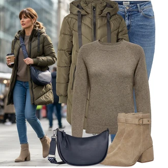 Outfity z džínu Zima s Tmavě zelená/Khaki Prošívaný kabát/Parka/Dlouhý Péřový Kabát/Přechodový Kabát/Kabát se Zipem/Zimní Kabát/Péřový Kabát JdY "Perfektní na zimu"