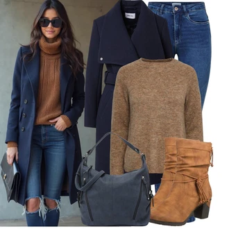 Karneval Outfit s Modrá/Tmavě modrá Taška Přes Rameno/Velká taška/Taška/Brašna/Sportovní Taška Přes Rameno Tom Tailor "Perfektní na zimu"Look: Malle, Bar, Karneval, Koncert, Škola