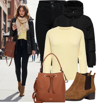 90tá léta, Styl Outfit s Černá/Bílá Kožená bunda/Kožené Boty/Zimní bunda/Slim Fit Džíny/Džíny s Nízkým Sedem/Push up Džín/Motorkářské Džíny/Termální Džíny Only "Perfektní na zimu"Look: Styl, Cool, Old Money, Bezešvé, Skromné