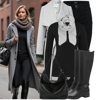 90tá léta, Styl Outfit s Černá/Bílá Kožená bunda/Kožené Boty/Zimní bunda/Slim Fit Džíny/Džíny s Nízkým Sedem/Push up Džín/Motorkářské Džíny/Termální Džíny Only "Perfektní na zimu"Look: Styl, Cool, Old Money, Bezešvé, Skromné