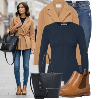 Outfit s Modrá/Tmavě modrá/Světle modrá Kožená bunda/Navlékací džíny/Kožené bundy/Džíny s Nízkým Sedem/Džín s Nízkým Pasem/Džíny s Dírou/Džíny s Rozparkem/Push up Džín/Kožené Boty/Kotníková Bota Only "Pohodlné zimní outfity"