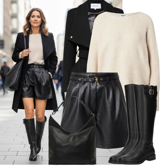 Outfity pro desetiletí Móda pro plnoštíhlé s Černá/Béžová Šortky/Vysoký pas kraťasy/Mušelínové Šortky/Bermuda/Pytlovitý Šortky/Papírové Šortky Only "Pohodlné zimní outfity"