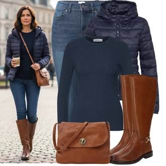 Outfity z džínu Zima s Tmavě modrá Pletený top/Pletené tričko/Roláková Košile Edited "Pohodlné zimní outfity"