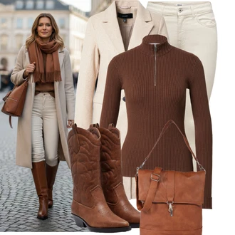 Outfit s Hnědá/Tmavě hnědá/Červená Sveter Svetr s límečkem/Svetr se zipem/Termo Svetr Edited "Stylový zimní outfity" Outfit s Hnědá/Tmavě hnědá/Červená Sveter Svetr s límečkem/Svetr se zipem/Termo Svetr Edited "Stylový zimní outfity"