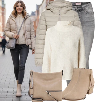 Karneval Outfit s Béžová/Hnědá/Khaki Prošívaná Bunda/Puchová Bund/Udržitelná bunda/Letní peřová bunda/Péřová Bunda/Zimní Bund/Nafukovací Bund/Bunda s Kapucí Only, Šedá/Fialová/Béžová/Hnědá Klasická Taška Přes Rameno/Brašna/Sportovní Taška Přes Rameno Tamaris "Stylový zimní outfity"Look: Bar, Svátek cukru, Den na pláži, Karneval, Koncert, Biřmování, Festival, Galavečer, Nový Rok, Škola, Malle