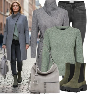 Kulatý výstřih Outfit s Zelená/Tmavě zelená/Světle zelená Basic Svetr/Kašmírový Svetr/Svetr z Jemné Pleteniny/Mohair Pullover/Jednoduchý Svetr/Vlněný Svetr VERO MODA "Stylový zimní outfity"