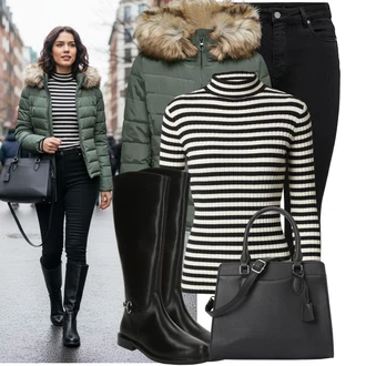 Outfit s Bílá/Žlutá/Černá/Tmavě modrá/Hnědá Sveter Svetr s límečkem/Rolák/Pruhovaný Svetr Edited "Stylový zimní outfity" Outfit s Bílá/Žlutá/Černá/Tmavě modrá/Hnědá Sveter Svetr s límečkem/Rolák/Pruhovaný Svetr Edited "Stylový zimní outfity"