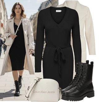 Outfit s Hnědá/Béžová/Bílá/Khaki Lehký Kabát/Dlouhý Kabát/Pletený Kabát/Kašmírový Kabát/Trenčkot/Midi Kabát/Vlněný Kabát/Vlněný Kabát/Lodenový Kabát Vila "Stylový zimní outfity"