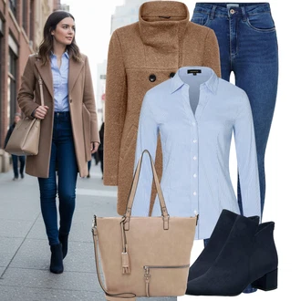 Bar Outfit s Modrá/Tmavě modrá/Světle modrá Džínové Legíny/Jeggings/Skinny Kalhoty Only, Světle modrá Halenka Slim Fit/Halenkové Body/Žehlení odolná blůza/Halenka s Dlouhým Rukávem/Blůza s knoflíčkem/Businessová Halenka More & More, Hnědá/Béžová Obchodní Taška/Taška Přes Rameno/Shopper taška/Velká taška/Taška/Taška Na Notebook/Brašna/Sportovní Taška Přes Rameno/Taška Na Rameno/Taška Na Notebook/Kancelářská Taška Tamaris "Stylový zimní outfity"Look: Bar, Koncert, Škola, 18. narozeniny, Chatky, Den matek, Zvláštní příležitosti, Biřmování, Opera, Bazén, Galavečer, Banka, Casino, Oktoberfest, 40. narozeniny, Malle, Den na pláži