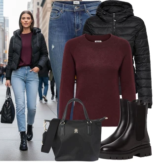 Outfity na zimu Elegantní Dlouhé s Černá/Fialová/Růžová Obchodní Taška/Shopper taška/Taška/Brašna/Kancelářská Taška Tommy Hilfiger "Stylový zimní outfity"Look: Rad, Šik, Cool, Elegantní, Kancelář, Premium, Preppy, Princezny